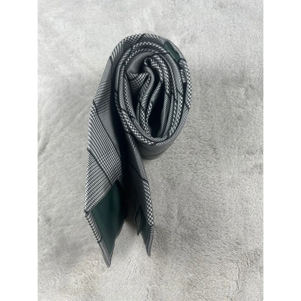 Lauren Ralph Lauren Mens Black White Glen Plaid Check Woven Silk Blend Tie